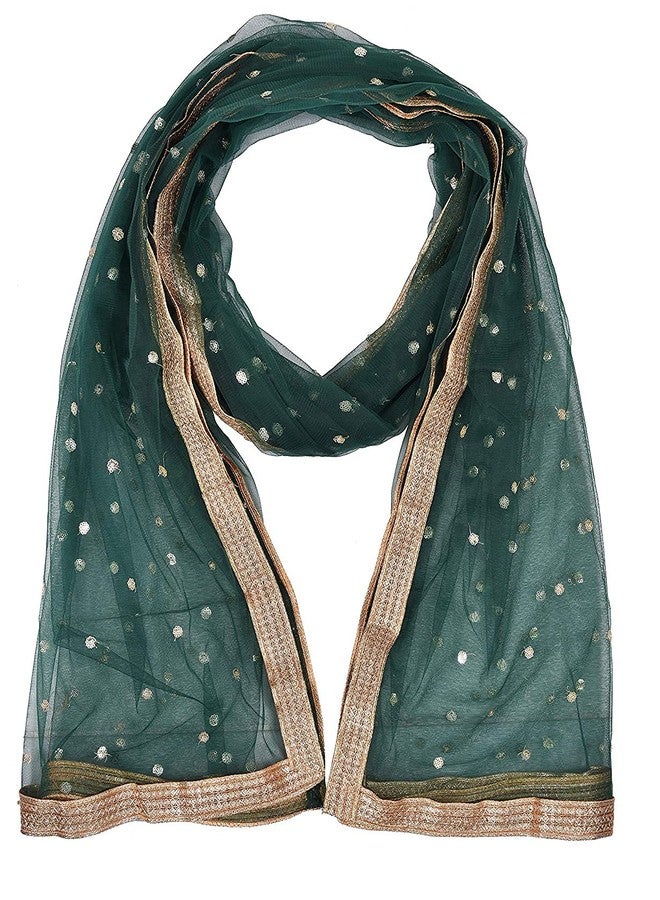 themilestocks TMS Woman's Embellished Net Dupatta Scarf Shawl Wrap Soft Indian Bridal Wedding (Green), 87 Inches X 44 Inches || 220 cm X 112cm - Image 4